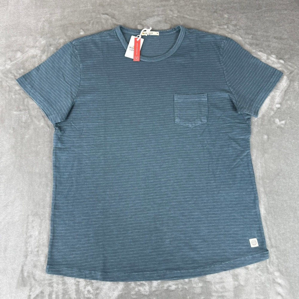 Marine Layer Heavy Slub Pocket Tee T-Shirt Mens Medium Orion Blue Stripe $54 NWT